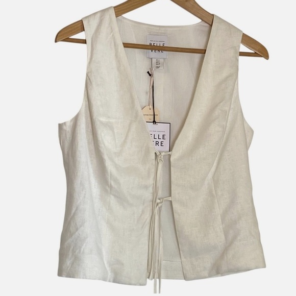 NWT Anthropologie Belle Vere Tie Front Vest Top Linen Blend Sz 2 Minimalist - Picture 2 of 5